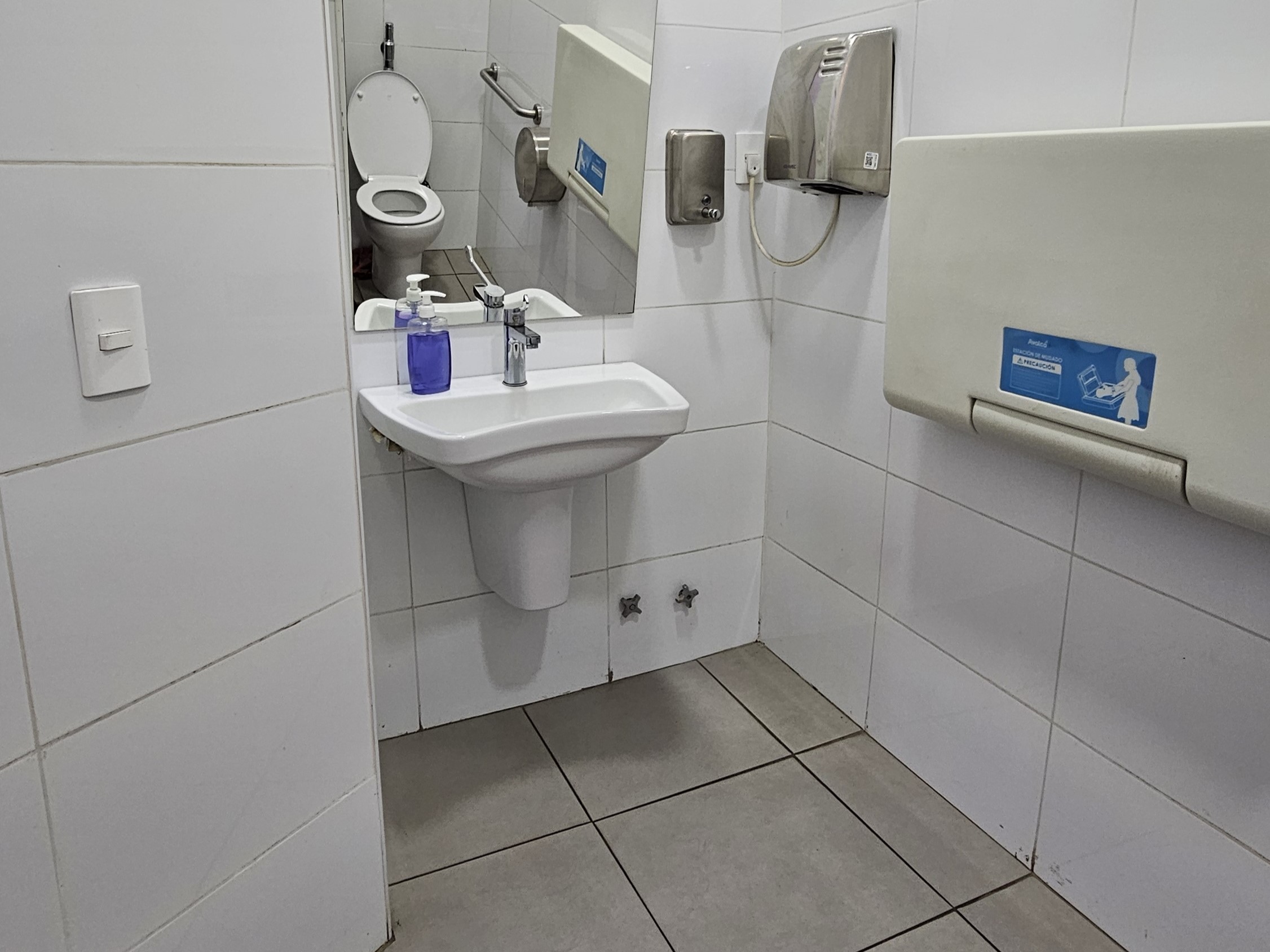 Fotografía del lavamanos accesible y mudador de bebés